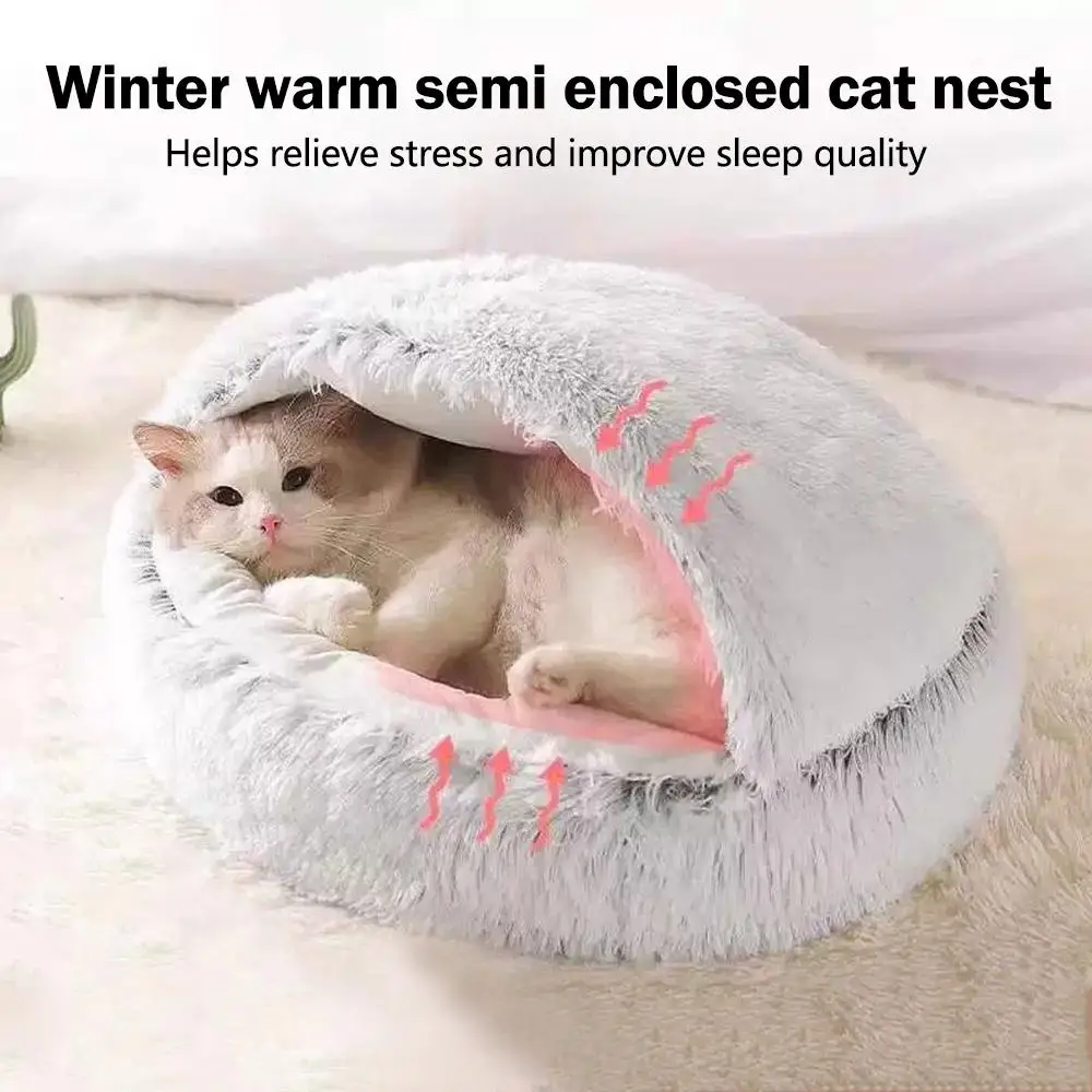 Cama Toca para Gatos e Cães Pequenos de Pelúcia 40 cm Dobrável - Image 5