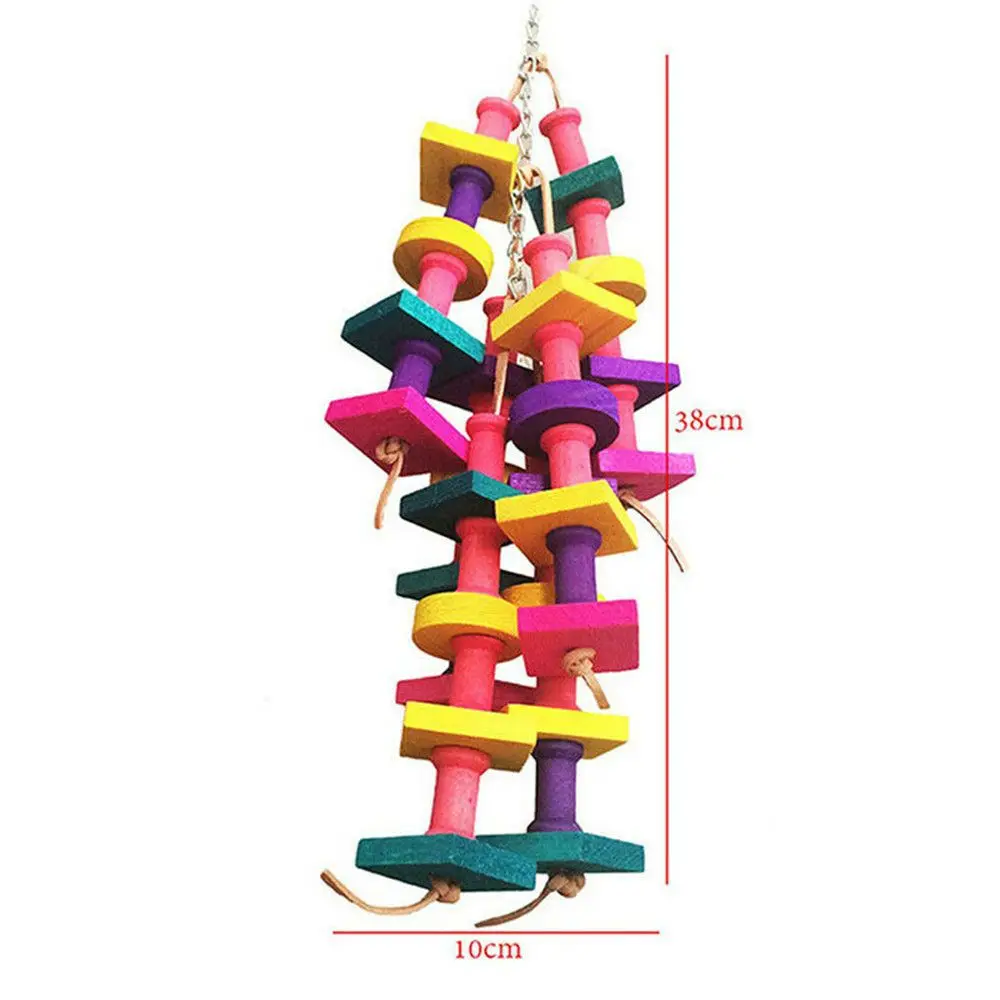 Brinquedo de Mastigar para Papagaios de Madeira com Blocos Coloridos - Imagem 6