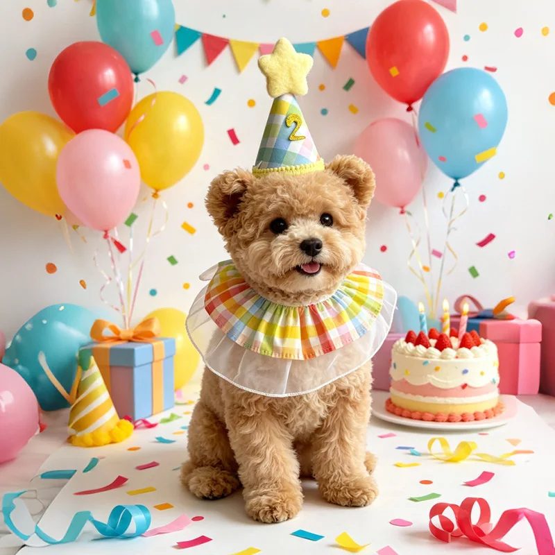 Chapéu e Bandana para Cães e Gatos de Aniversário Arco-Íris - Image 2