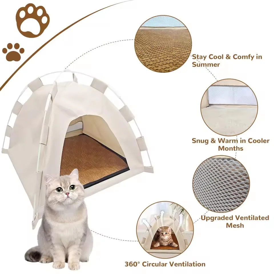 Cama Tenda para Gatos e Cães de Oxford com Tapete Dupla Face - Imagem 3