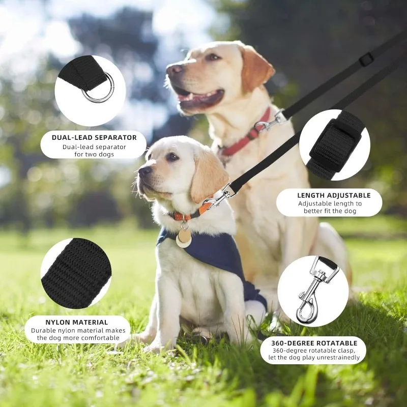 Coleira Dupla para Cães em Nylon Ajustável para Passeio com 2 Cães - Imagem 4