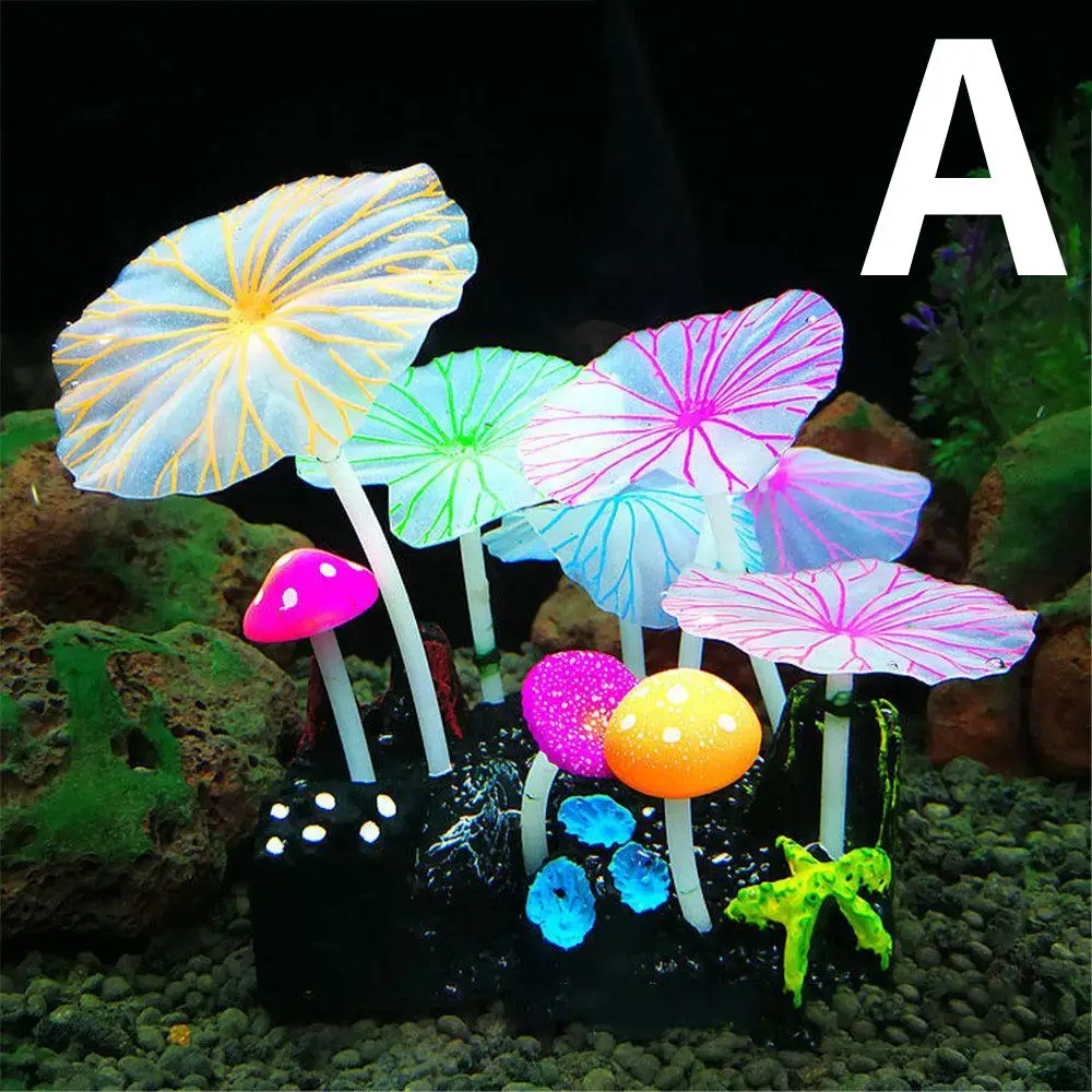 Plantas Artificiais para Aquário 9 pçs Lótus e Cogumelos Fluorescentes - Imagem 3