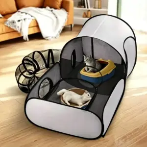 tenda dobrável para gatos com túnel
