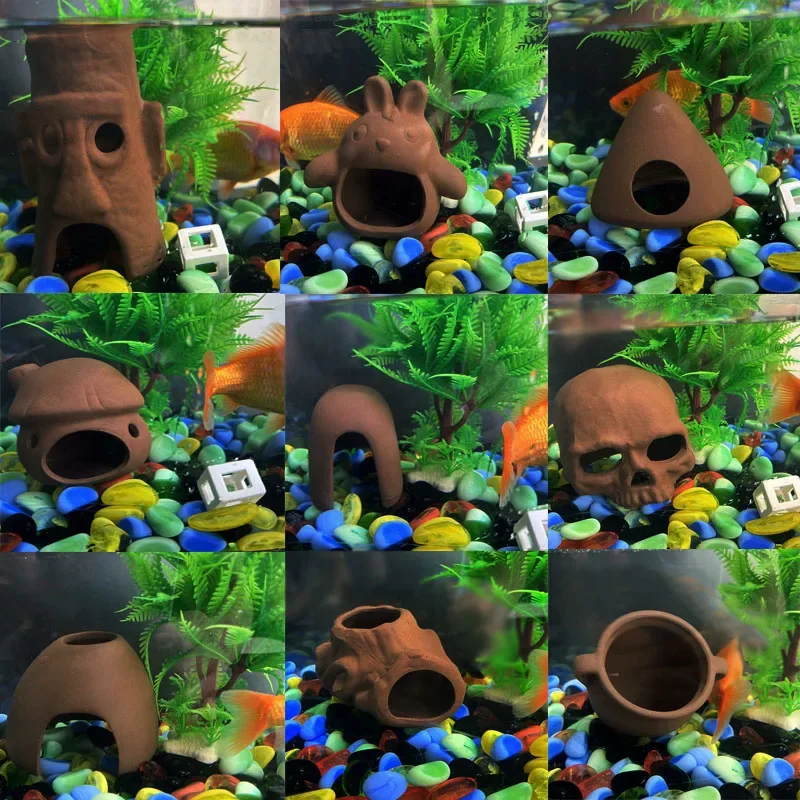 Decoração Aquário Abrigo para Peixes e Camarões de Cerâmica Marrom - Image 2
