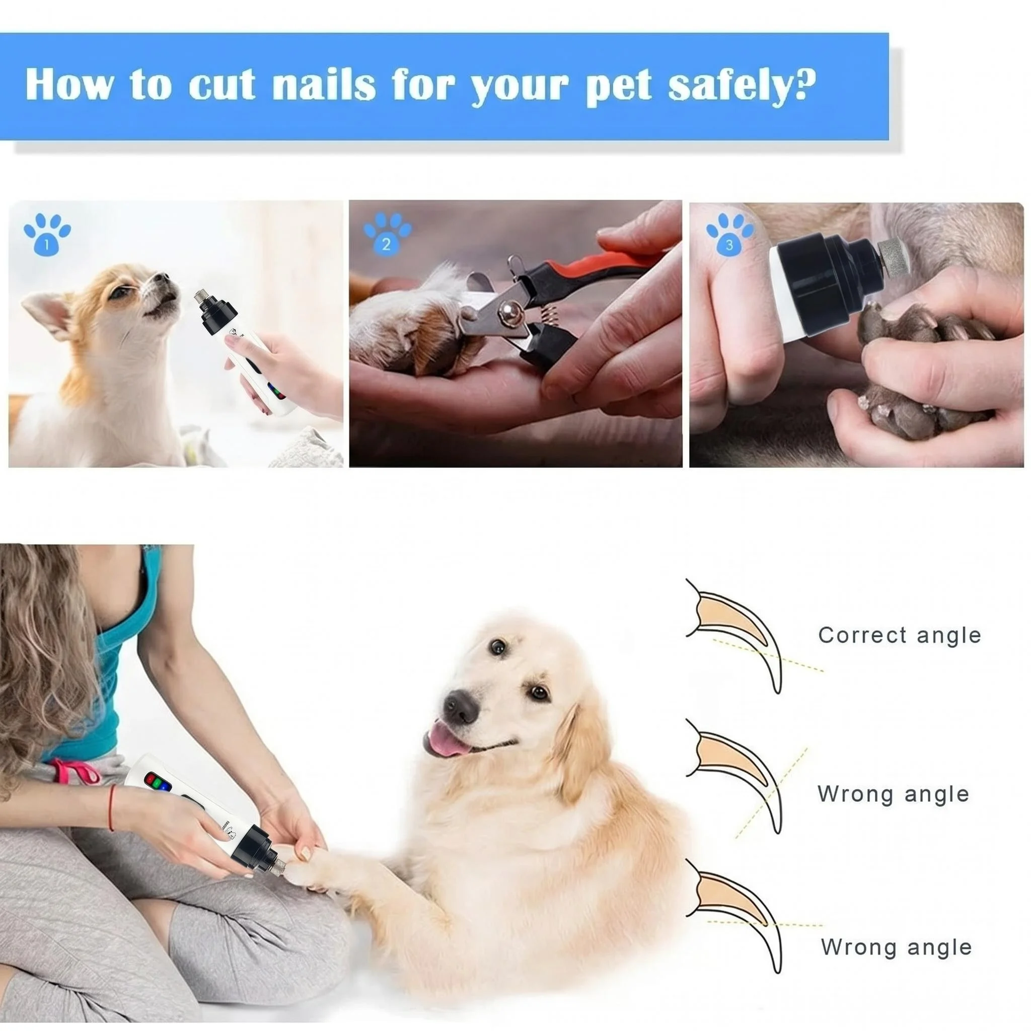 Lixadeira de Unha para Cães e Gatos Recarregável USB Silenciosa - Imagem 3