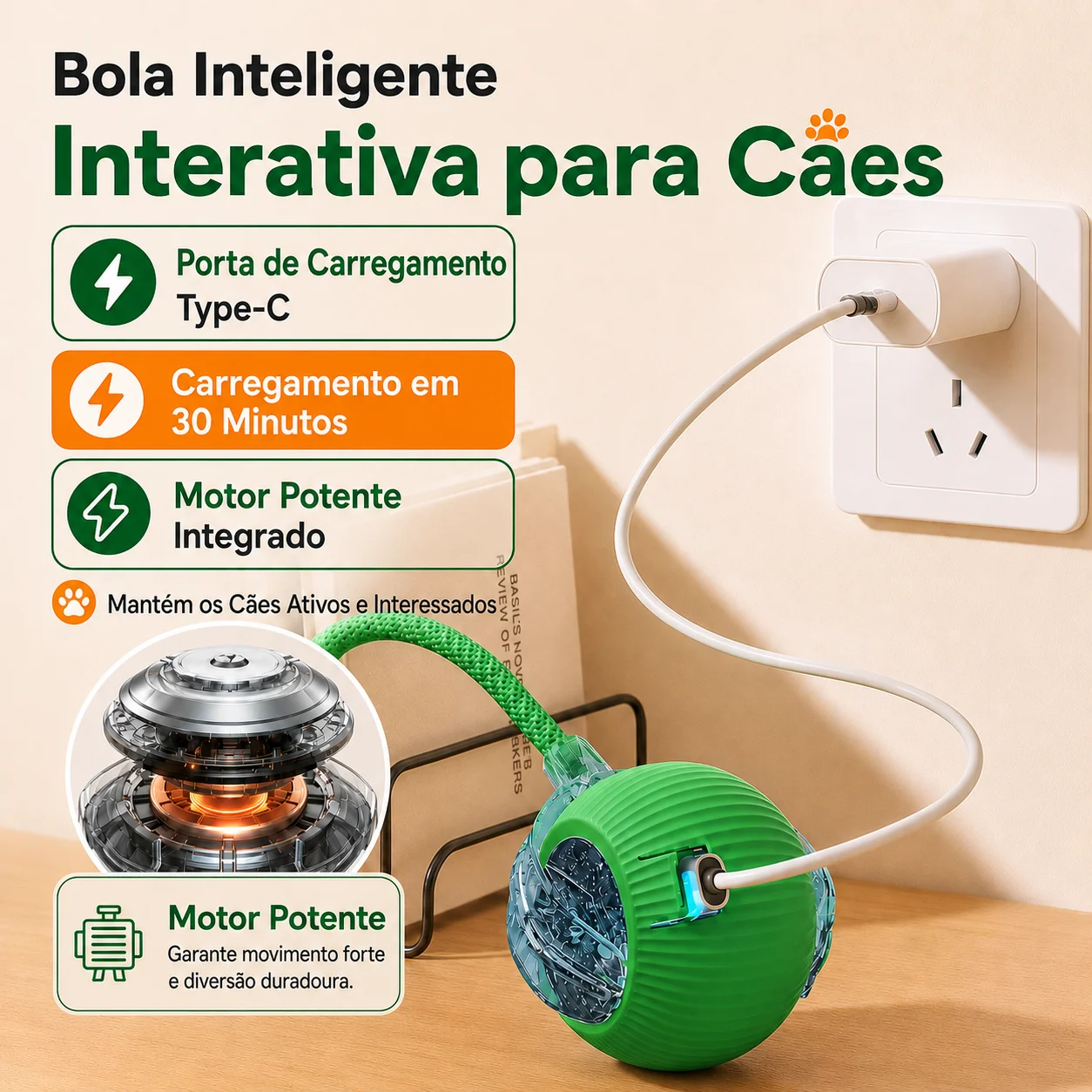 Brinquedo Interativo para Cães com Rolamento Automático Recarregável USB - Imagem 4