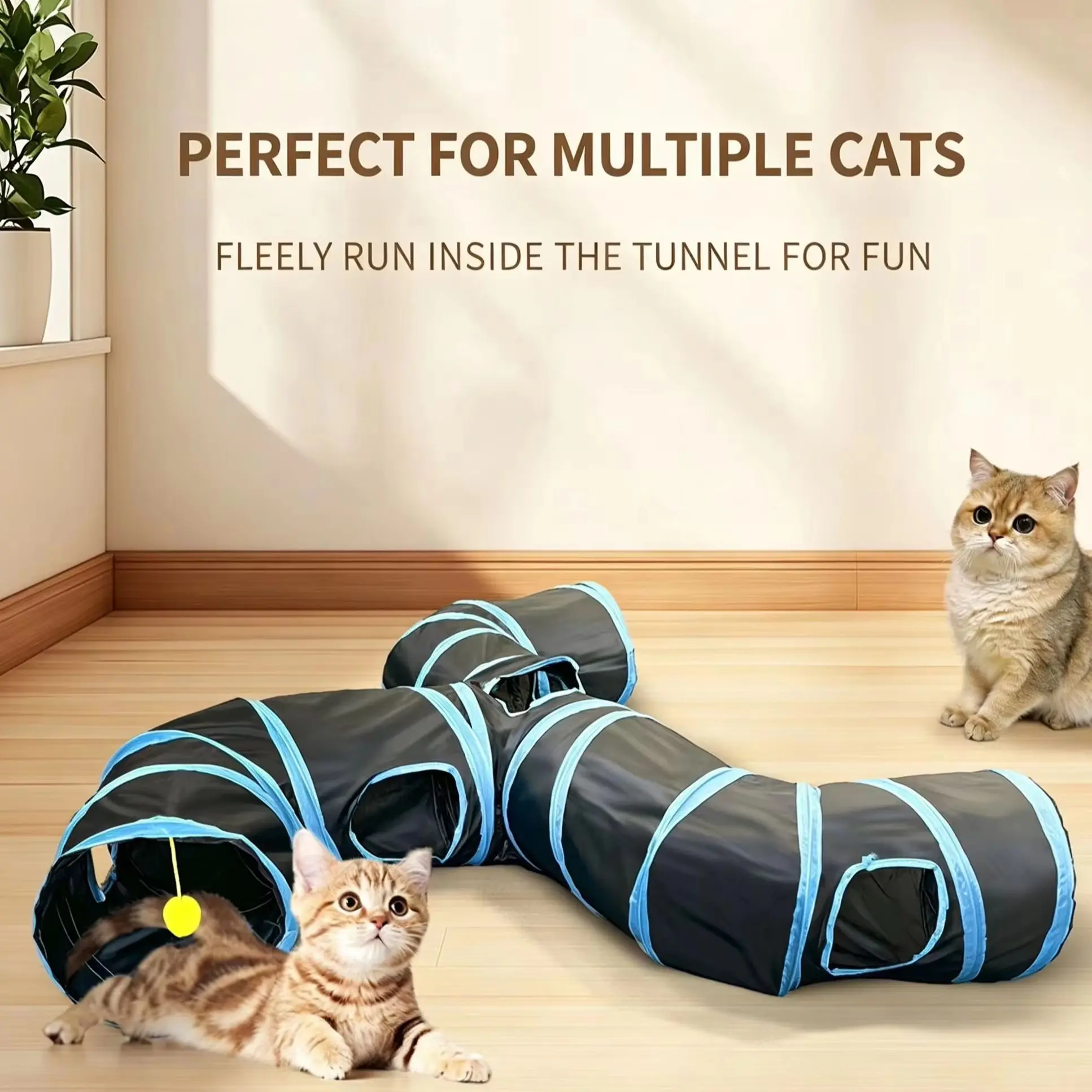 Brinquedo Túnel para Gatos 4 Vias Preto Dobrável para Guardar - Image 5