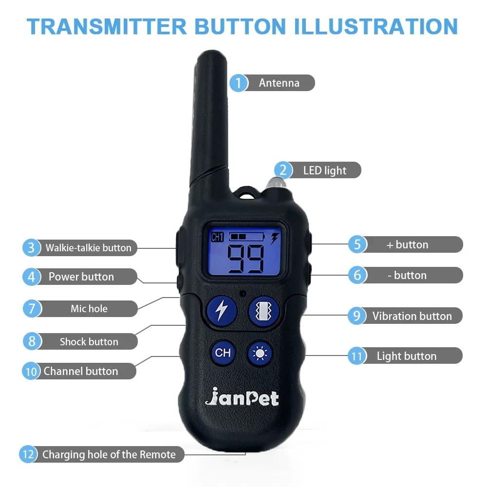 Coleira de Treinamento para Cães Recarregável com Walkie-Talkie e Alcance de 2KM - Imagem 2