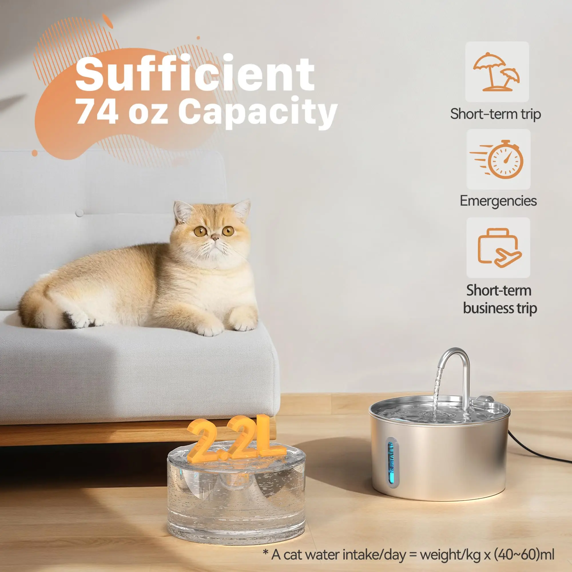Fonte Automática ZYFeeder 2.2L Inox para Cães e Gatos com Sensor de Presença - Imagem 3