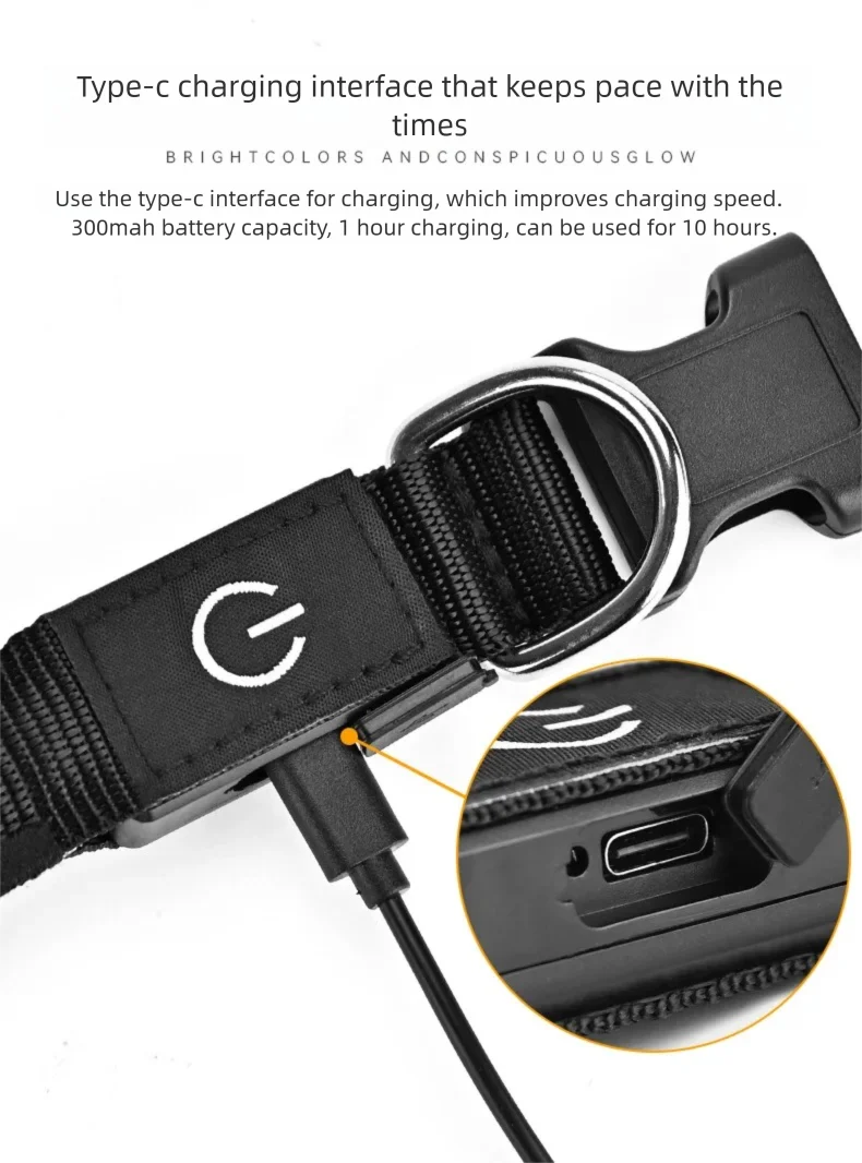 Coleira LED para Cães Recarregável USB-C com Mudança de Cor Multimodal - Imagem 4