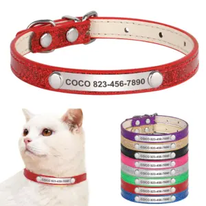 coleira de couro brilhante personalizada para gatos