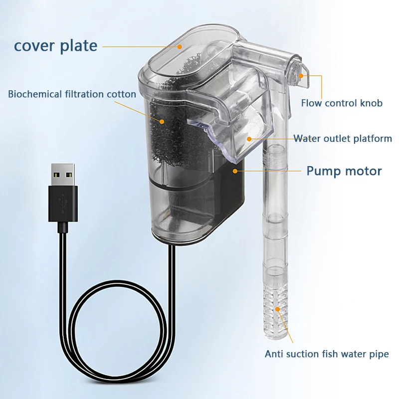 Filtro Externo USB para Aquário Pequeno 2.5W com Fluxo Ajustável - Imagem 3