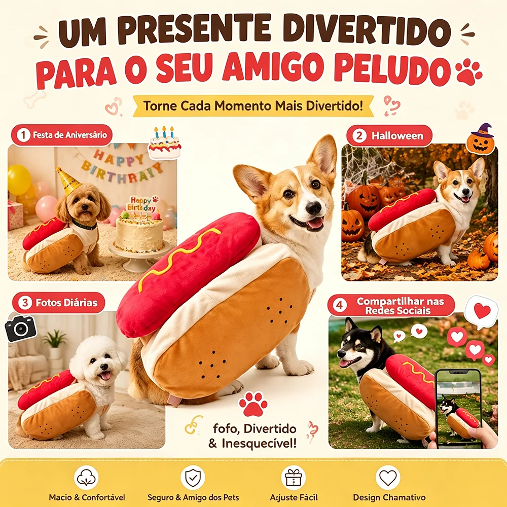 Fantasia de Cachorro-Quente para Cães e Gatos de Poliéster - Imagem 4