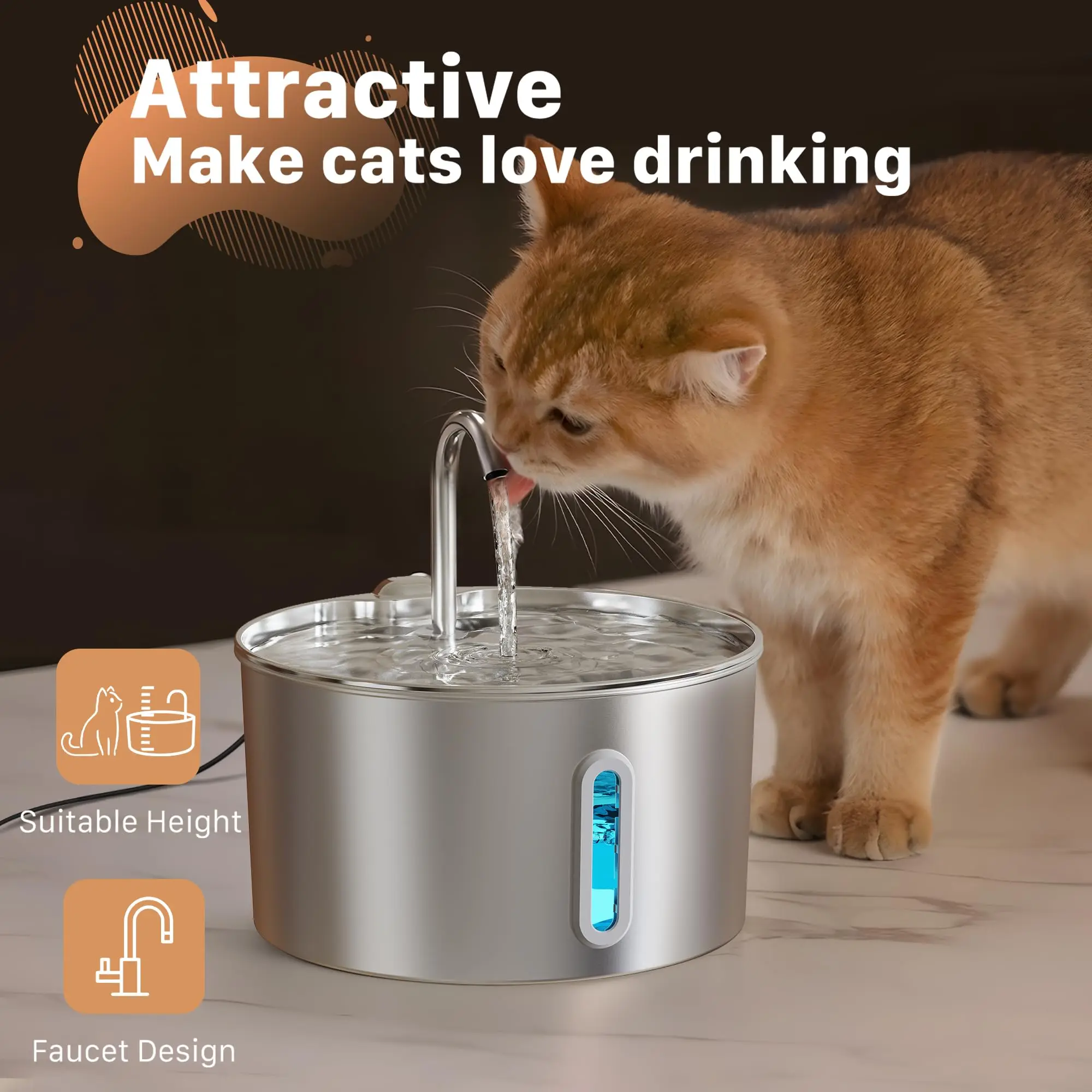 Fonte Automática ZYFeeder 2.2L Inox para Cães e Gatos com Sensor de Presença - Imagem 2