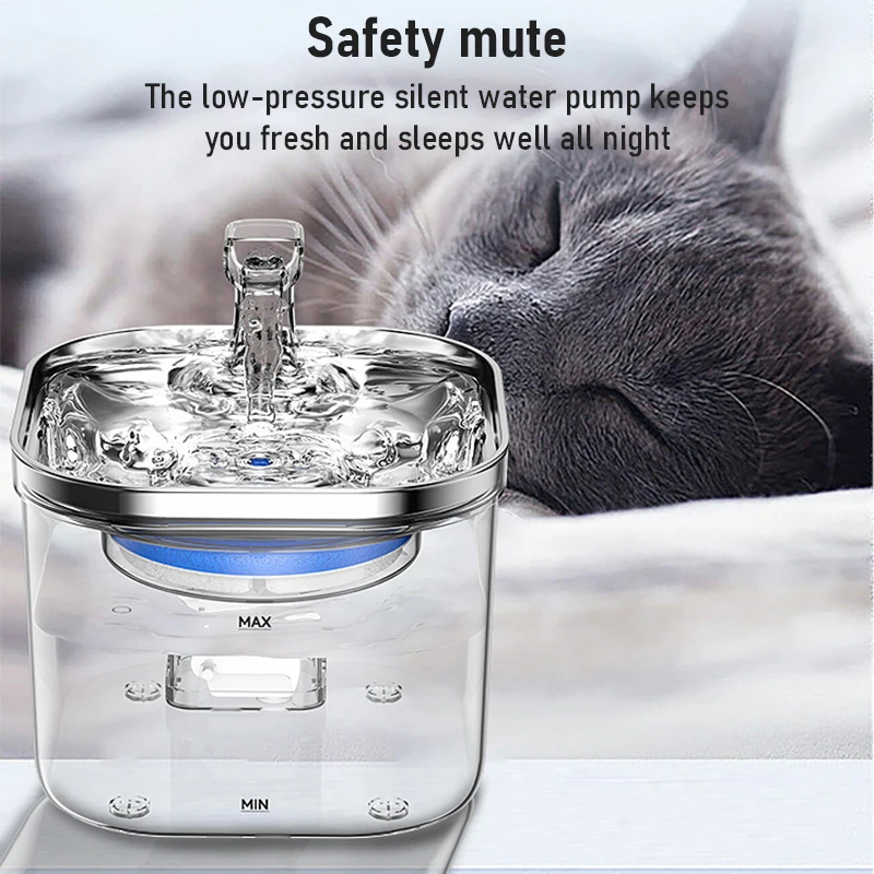 Fonte de Água para Gatos em Aço Inoxidável 2L USB com Bomba Silenciosa - Imagem 2