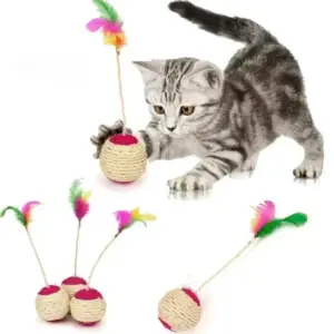 brinquedo para gatos bola de sisal com pena