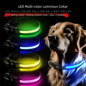 coleira LED para cães recarregável USB-C