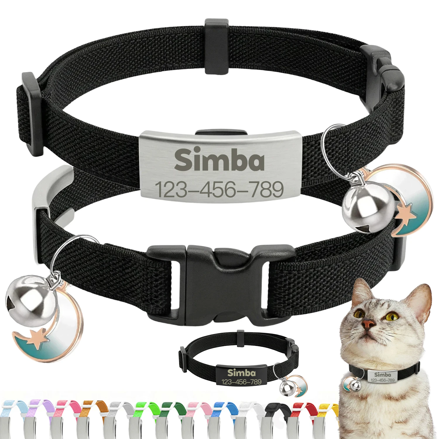 coleira de nylon elástico ajustável para gatos