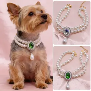 colar pérola ajustável para cães e gatos